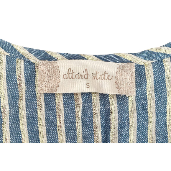 Nwt $80 Altar'd State Blue Gold Striped Blouse with Tassels - Picture 4 of 8